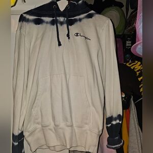 Champion White and Blue Tie-Dye Hoodie